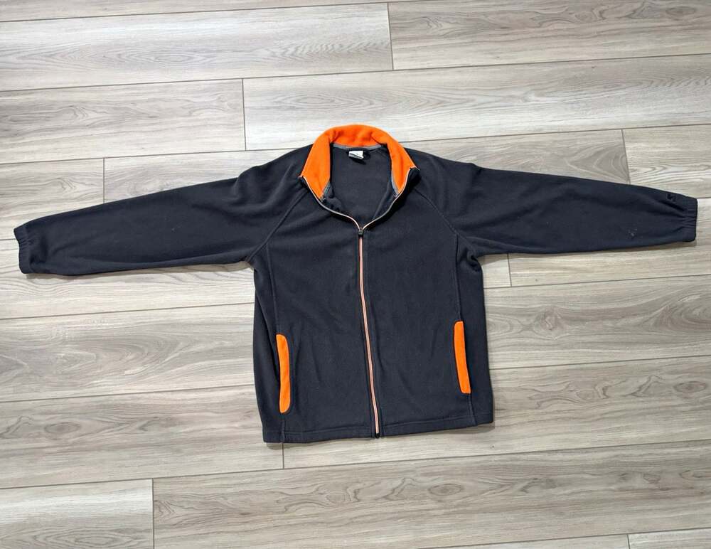 Vintage Starter Fleece Full Zip Jacket Mens Medium Black Orange Colorblock 90s